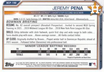 2021 Bowman Chrome - Prospects #BCP-190 Jeremy Pena Back