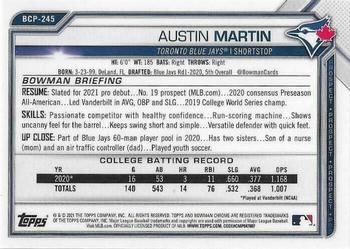 2021 Bowman Chrome - Prospects #BCP-245 Austin Martin Back