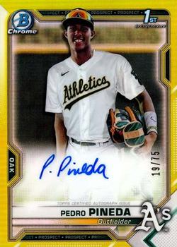 2021 Bowman Chrome - Prospect Autographs Yellow Refractor #CPA-PP Pedro Pineda Front