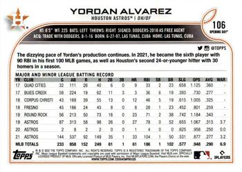 2022 Topps Opening Day #106 Yordan Alvarez Back