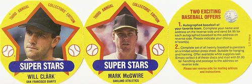 1989 Super Stars Discs #3-4 Mark McGwire / Will Clark Front