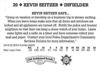 1995 Milwaukee Brewers Police - Watertown Lions Club, Watertown Police Department #NNO Kevin Seitzer Back