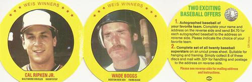 1987 Weis Winners Discs - Panels #13-14 Wade Boggs / Cal Ripken Front