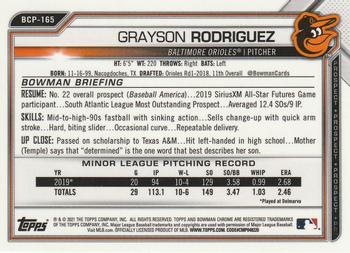 2021 Bowman Chrome - Prospects Mojo Refractor #BCP-165 Grayson Rodriguez Back
