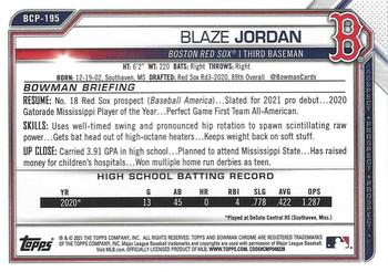 2021 Bowman Chrome - Prospects Mojo Refractor #BCP-195 Blaze Jordan Back