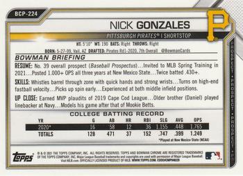 2021 Bowman Chrome - Prospects Mojo Refractor #BCP-224 Nick Gonzales Back