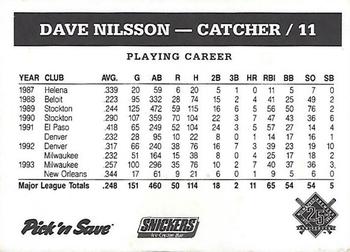 1994 Milwaukee Brewers Police - Watertown Lions Club, Watertown Police Department #NNO Dave Nilsson Back