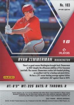 2021 Panini Mosaic - Reactive Red #183 Ryan Zimmerman Back