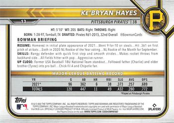 2022 Bowman #13 Ke'Bryan Hayes Back