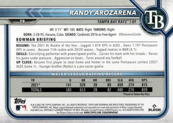 2022 Bowman #79 Randy Arozarena Back