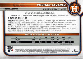 2022 Bowman #83 Yordan Alvarez Back