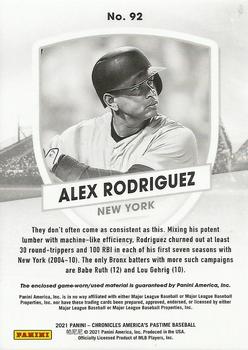2021 Panini Chronicles - America's Pastime Dual Swatches Blue #92 Alex Rodriguez Back
