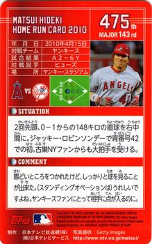 2010 Topps NTV Hideki Matsui Homerun Cards #475 Hideki Matsui Back