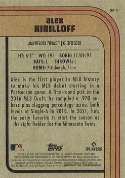 2021 Topps Heritage - Rookie Performers #RP-11 Alex Kirilloff Back