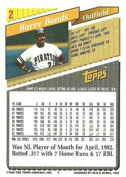 1993 Topps #2 Barry Bonds Back