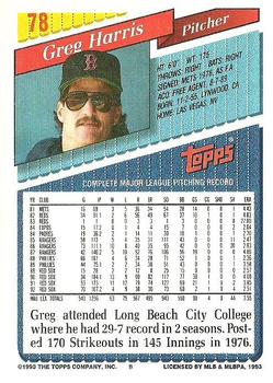 1993 Topps #78 Greg Harris Back