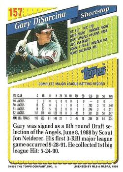 1993 Topps #157 Gary DiSarcina Back