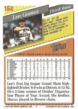 1993 Topps #164 Leo Gomez Back