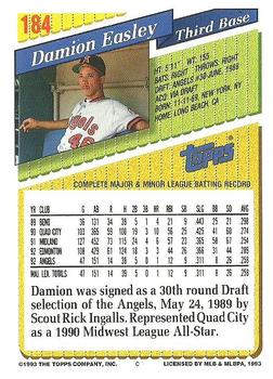 1993 Topps #184 Damion Easley Back