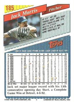 1993 Topps #185 Jack Morris Back