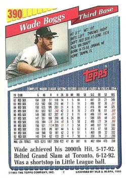 1993 Topps #390 Wade Boggs Back