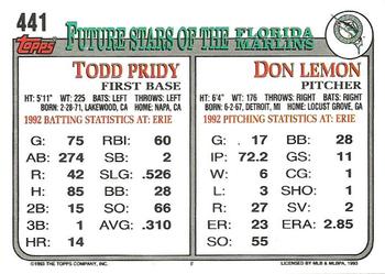 1993 Topps #441 Don Lemon / Todd Pridy Back