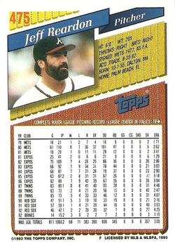 1993 Topps #475 Jeff Reardon Back