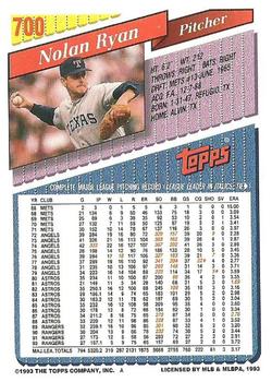 1993 Topps #700 Nolan Ryan Back