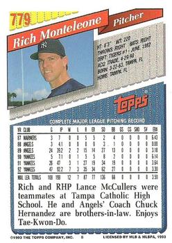 1993 Topps #779 Rich Monteleone Back