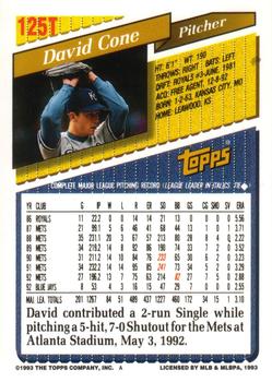 1993 Topps Traded #125T David Cone Back