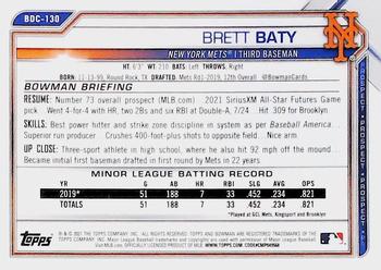 2021 Bowman Draft - Chrome Black & White RayWave Refractor #BDC-130 Brett Baty Back