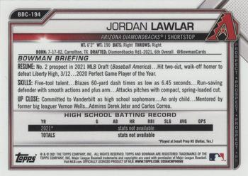 2021 Bowman Draft - Chrome Gold Refractor #BDC-194 Jordan Lawlar Back