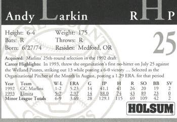 1994 Kane County Cougars #NNO Andy Larkin Back