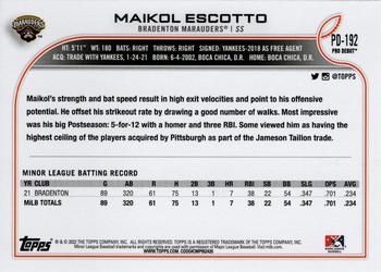 2022 Topps Pro Debut #PD-192 Maikol Escotto Back