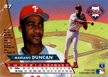 1993 Ultra #87 Mariano Duncan Back