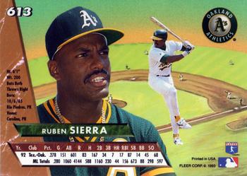 1993 Ultra #613 Ruben Sierra Back