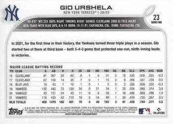 2022 Topps - Rainbow Foil #23 Gio Urshela Back