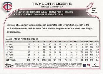 2022 Topps - Royal Blue #32 Taylor Rogers Back