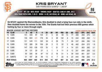 2022 Topps - Royal Blue #86 Kris Bryant Back