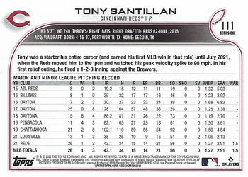 2022 Topps - Royal Blue #111 Tony Santillan Back