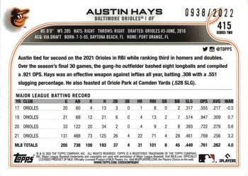 2022 Topps - Gold #415 Austin Hays Back