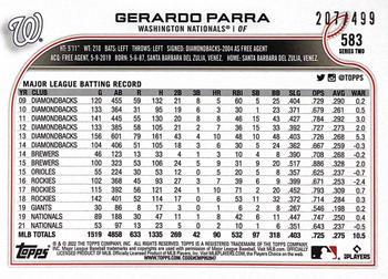 2022 Topps - Green Foilboard #583 Gerardo Parra Back