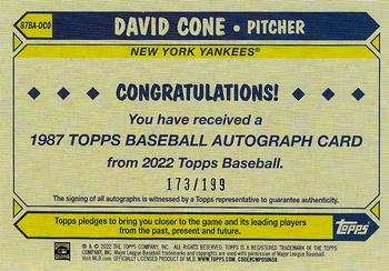 2022 Topps - 1987 Topps Baseball 35th Anniversary Autographs Black (Series One) #87BA-DCO David Cone Back