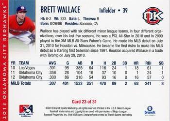 2013 Brandt Oklahoma City RedHawks #23 Brett Wallace Back