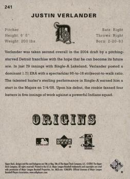 2005 Upper Deck Update - 2005 UD Origins Update Black #241 Justin Verlander Back