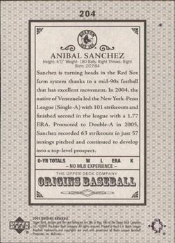 2005 Upper Deck Update - 2005 UD Origins Update Old Judge #204 Anibal Sanchez Back