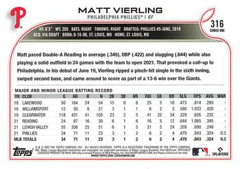 2022 Topps 1st Edition #316 Matt Vierling Back