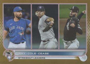 2022 Topps - Gold Foil #138 AL Strikeouts Leaders (Robbie Ray / Gerrit Cole / Dylan Cease)  Front