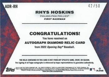 2022 Topps Opening Day - Diamond Relic Autographs #ADR-RH Rhys Hoskins Back
