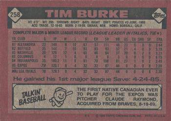 2017 Topps - Rediscover Topps 1986 Topps Stamped Buybacks Bronze #258 Tim Burke Back